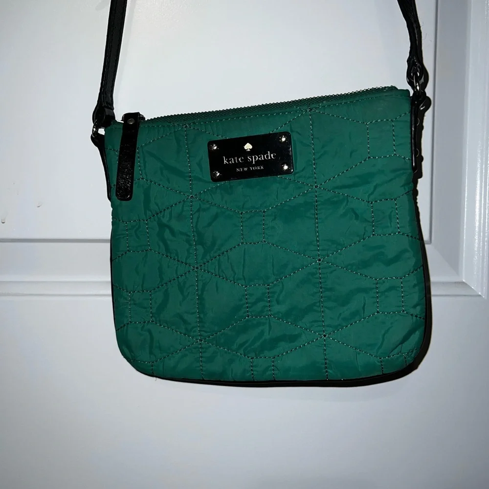 kate spade Quilted Teal Nylon Crossbody with Black Strap - Picture 2 of 11